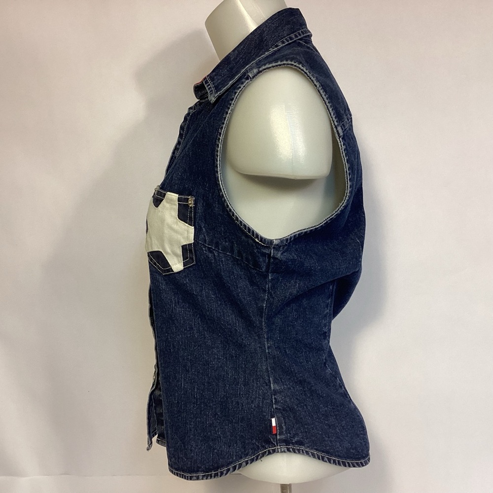 Patriotic American Flag Design Tommy Jeans Vintage blue denim Womens Vest medium - Picture 4 of 9